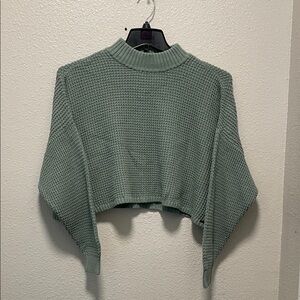 HOLLISTER Green Mock Neck Cropped Knit Sweater